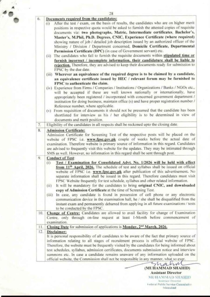 FPSC Jobs 2026 Advertisement No. 01
