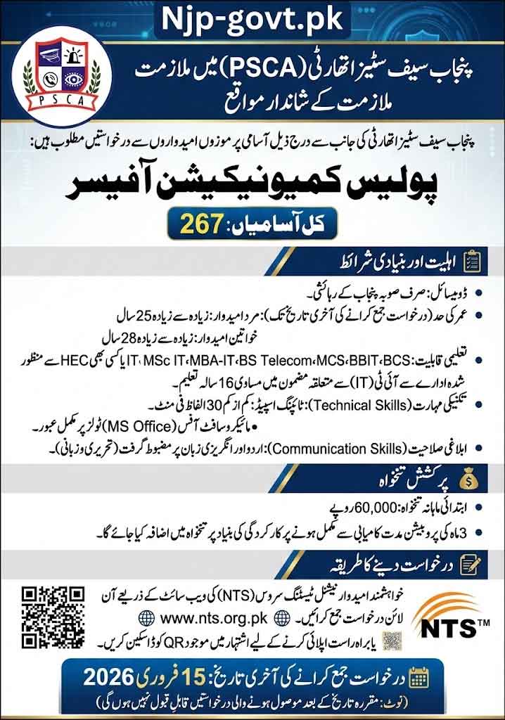 PSCA Jobs Advertisement 2026 Download PDF